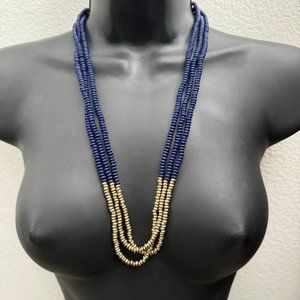New LUCKY BRAND Blue Gold Bead Necklace w/Lucky Charm  26-28"